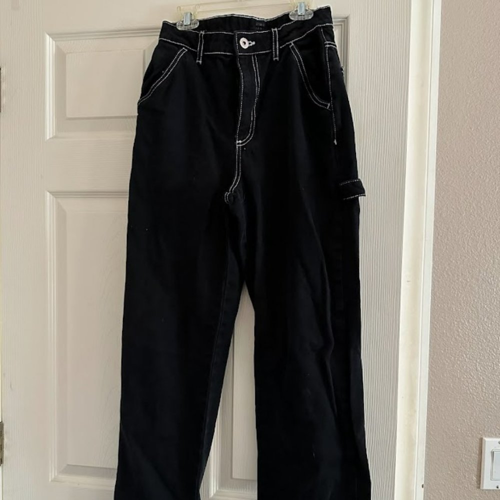 COTTON-ON Black denim pants with white stitching